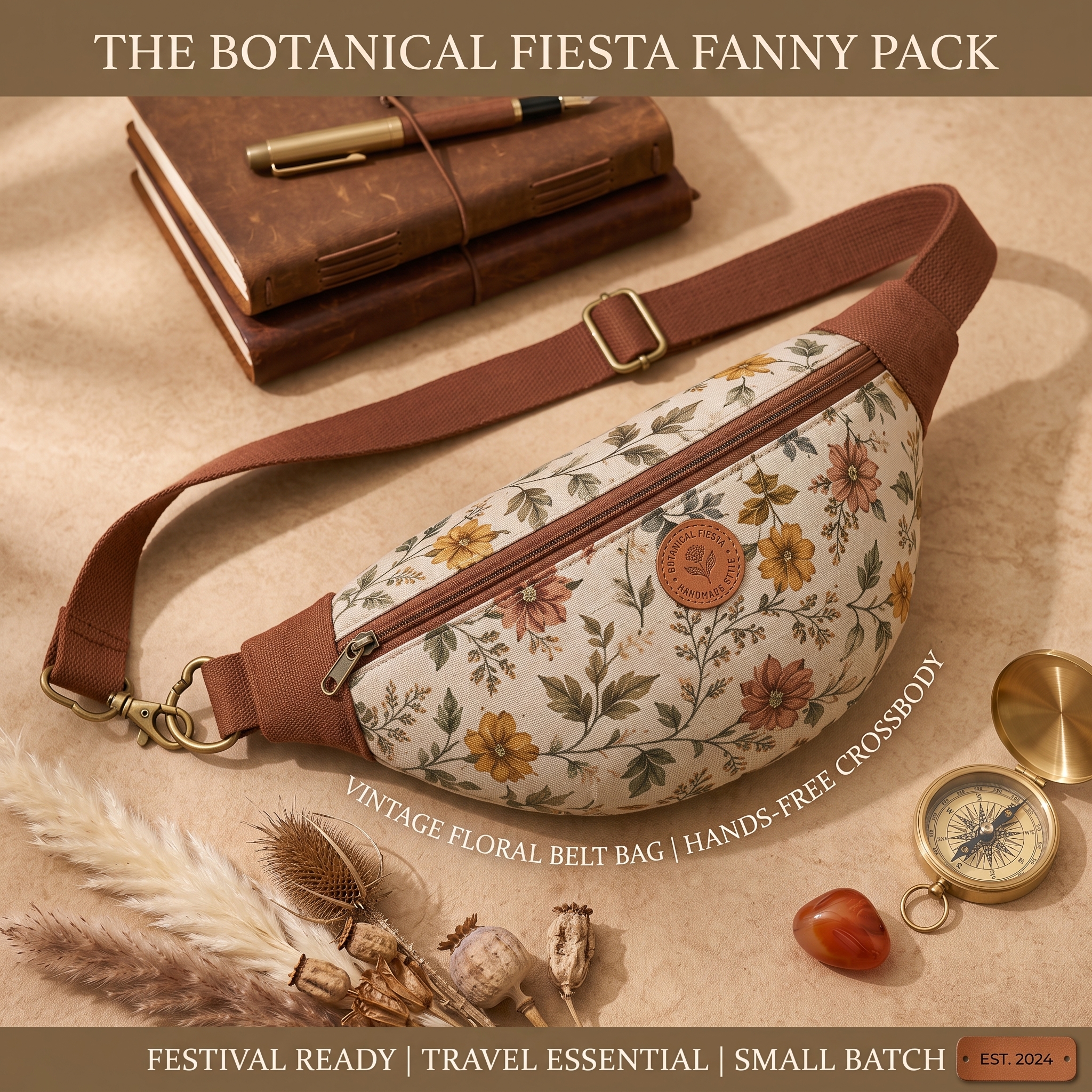Vintage Floral Belt Bag – Botanical Fanny Pack, Hands-Free Crossbody Waist Bag for Travel & Everyday Use - Image 3